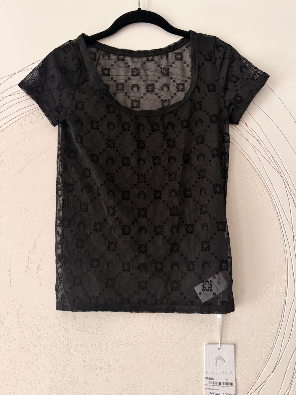 NWT Marine Serre Black Mesh Short-Sleeve Top. Size M